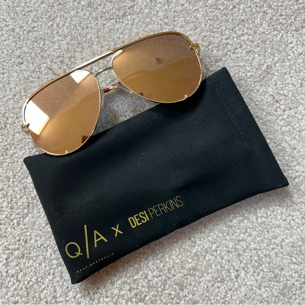 Quay Australia high key 62mm oversize aviator sunglasses quay x desi gold